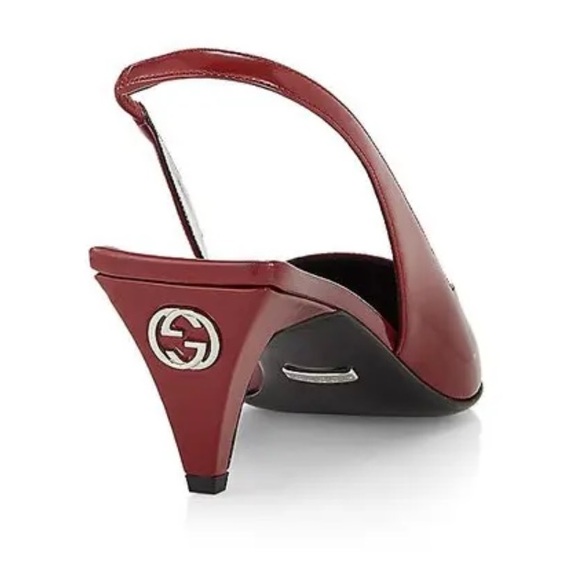 Gucci - Mallory 55 Patent-leather Slingback Pumps - Womens - Cherry - Picture 10 of 12